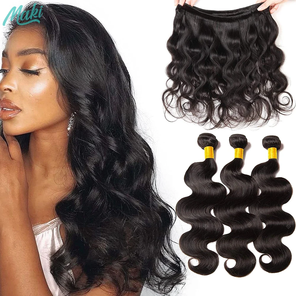 

Maki Hair Body Wave Bundles 30 32 inch Remy Human Hair Extensions Natural Color 1 3 4 Bundle Deals for Black Women Virgin Hair
