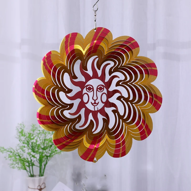 Metal Garden Sun Wind Spinner 12 Inch 3D Stainless Steel Outdoor Cardinal Yard with Hanging Hook for Patio | Дом и сад