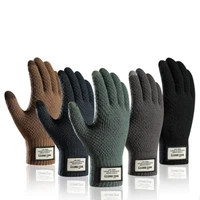 men winter knitted gloves touchscreen thermal wool mittens soft lining anti slip with elastic cuff windproof gloves for women