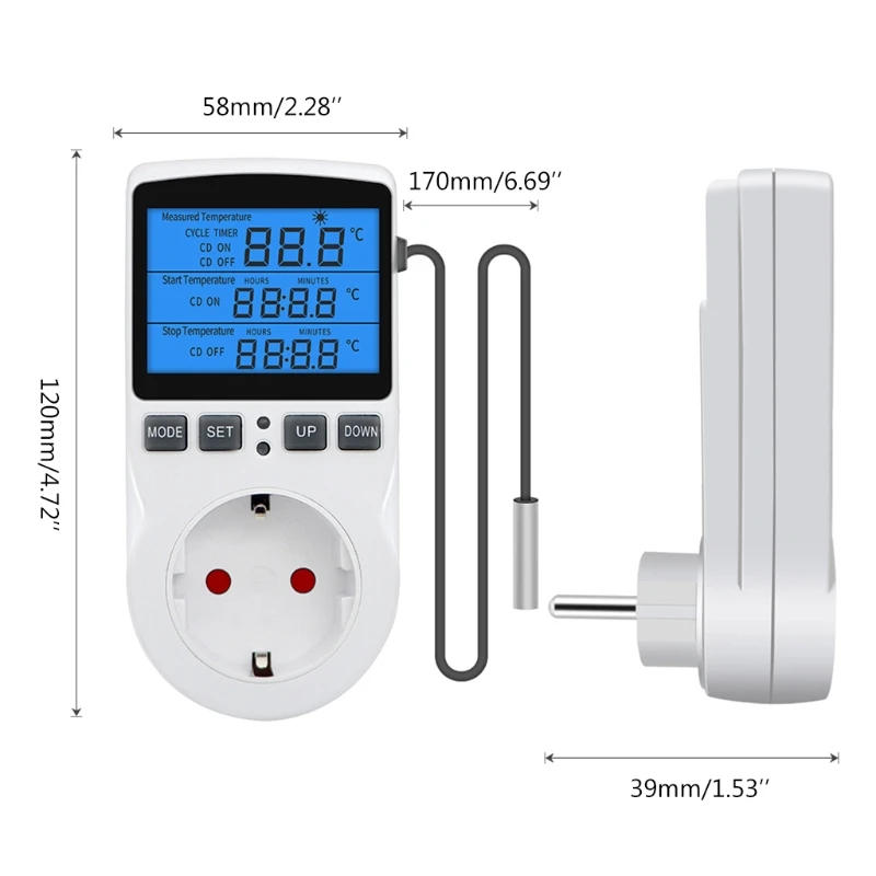 

Temperature Switch w/ Backlight Temperature Controller With Sensor Plug Thermostat With Timer Digital Thermostat Socket