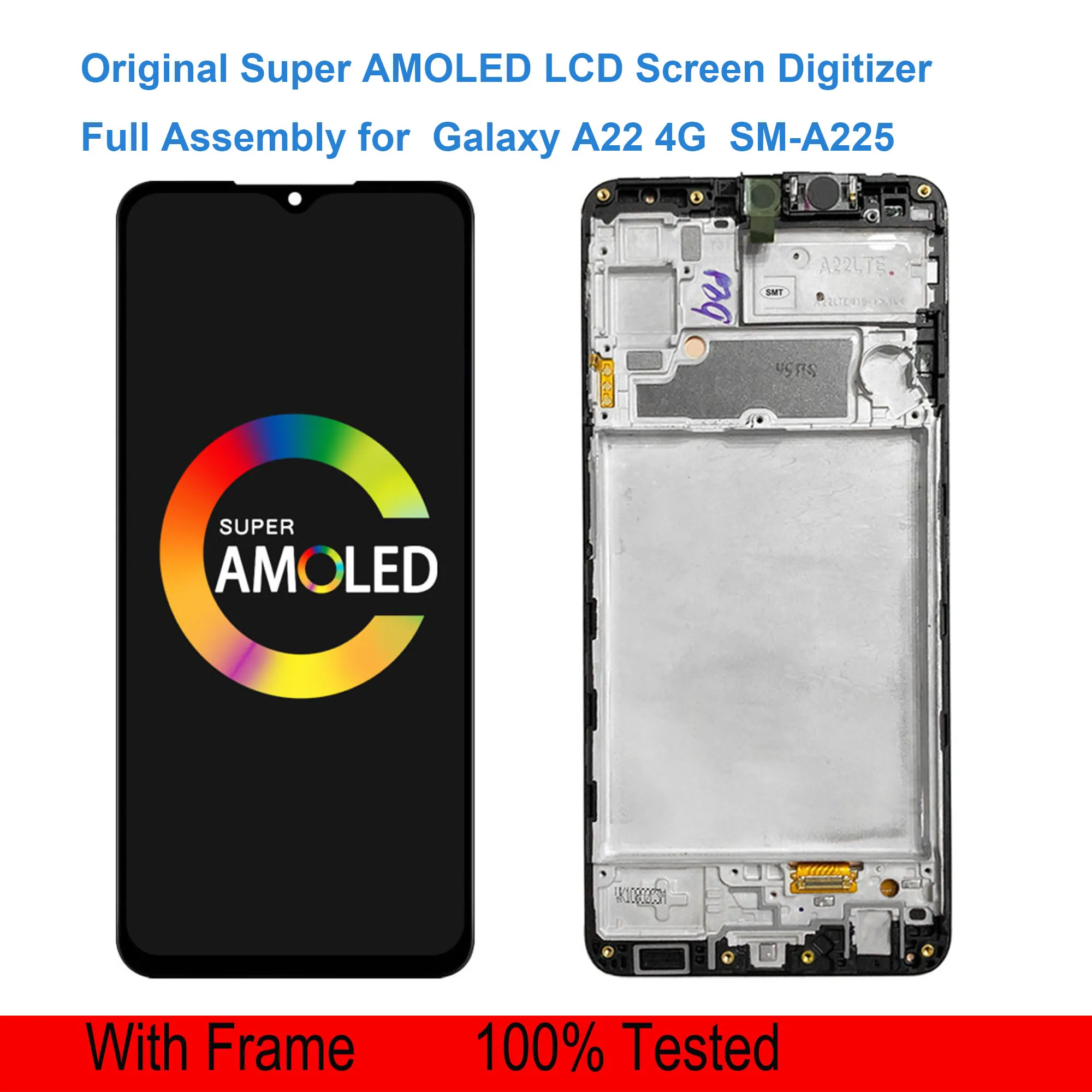 

ЖК-экран Super AMOLED с дигитайзером в сборе, оригинальный сенсорный экран с рамкой для Samsung Galaxy A22, 4G, фото, инструменты бесплатно