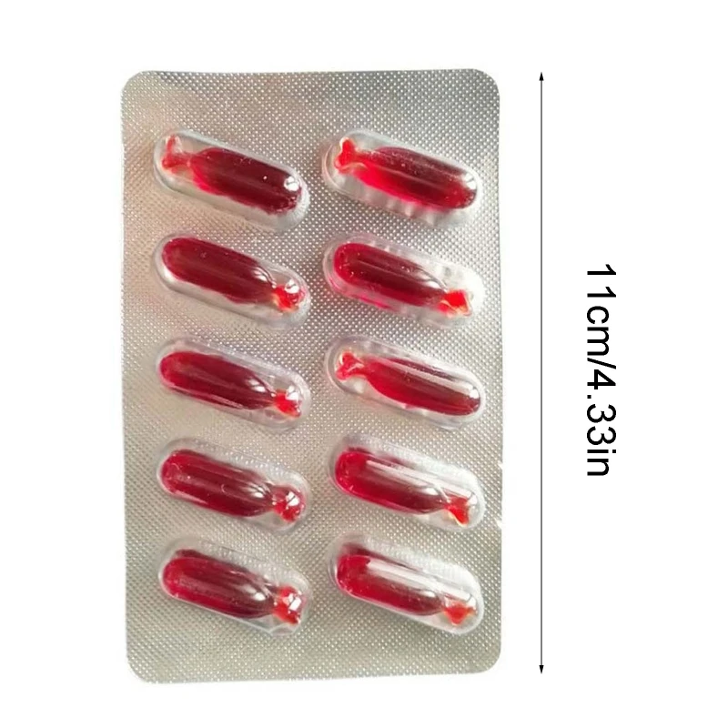 

10pcs Halloween Fake Blood Capsule Pills Vampire Horror Funny Joke Prank Trick Cosplay Fancy Makeup Accessories