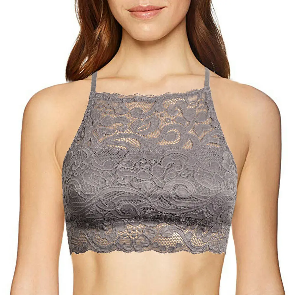 

Vgplay Racerback Women Bra Sexy Lace Lingerie Mesh Hollow Tank Crop Top Removable Pads Bras for Small Breast Women