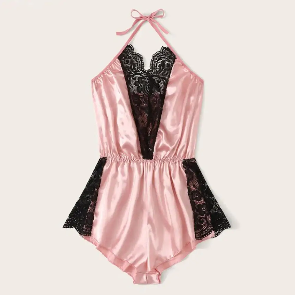 Женский комбинезон на бретельках без рукавов атласная ночная рубашка с