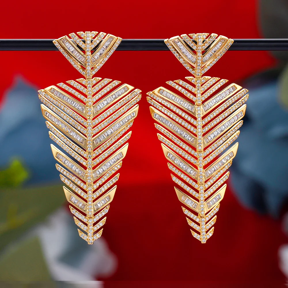 

High Quality Trendy Women Earrings AAA Cubic Zirconia Vintage Style Long Drop Earring Elegant Dubai Bridal Jewelry