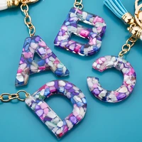 new creative fashion jewelry simple acrylic 26 letters color tassel key chain luggage pendant car pendant jewelry gift wholesale