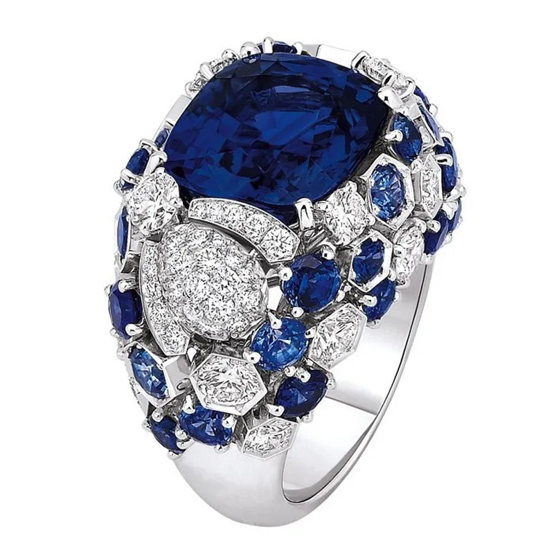 Винтажные королевские вечерние кольца с синим цирконием инкрустация темно-синий