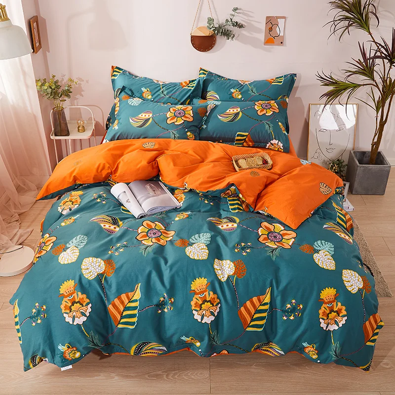 

Spring Duvet Cover Set 100%Cotton Letter Flower Print Bedding Kit Quilt Cover Flat/Fitted Sheet King Bedclothes Home Textile