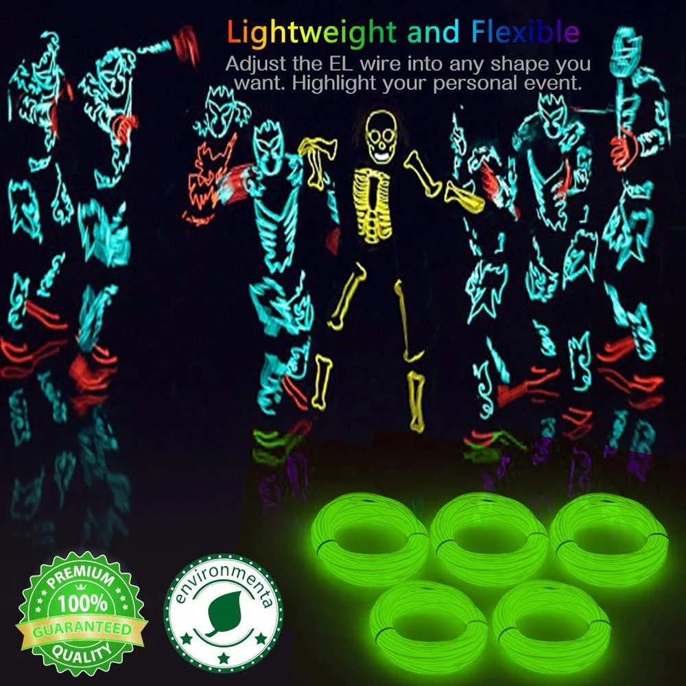

Parties Halloween Costume Christmas Decor EL Wire Kits Glowing Cold Light Suit Super Bright Portable Electroluminescent Wire d39