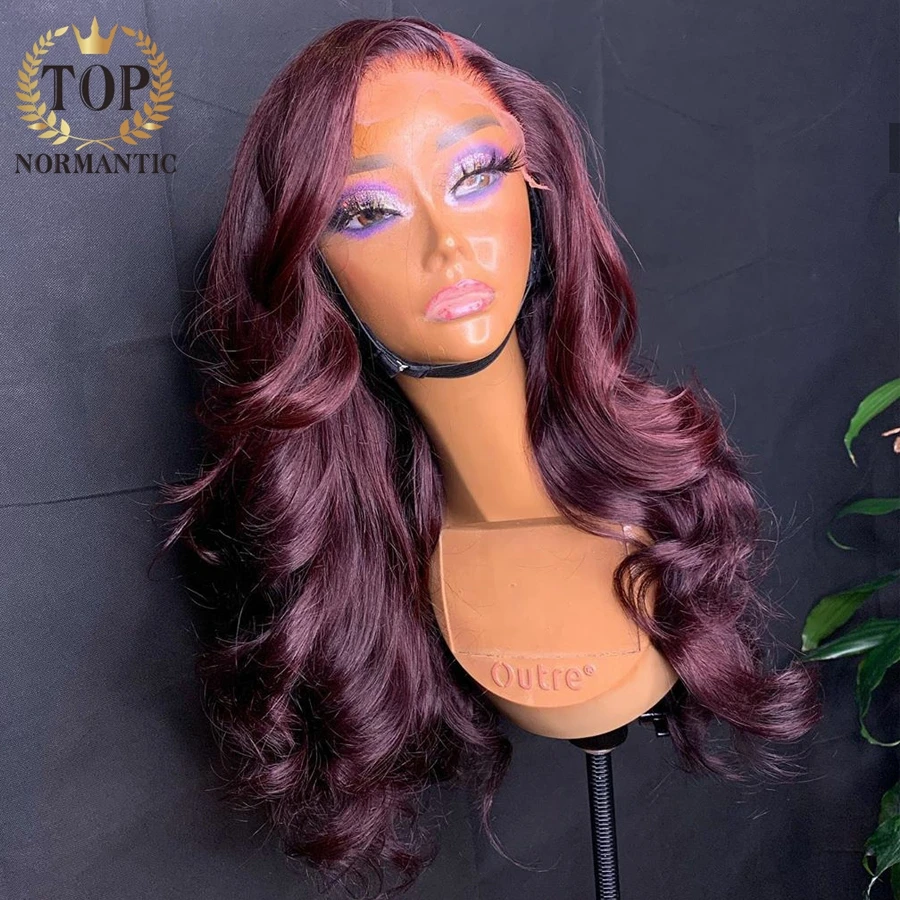 Topnormantic бордового цвета кружевной передний парик из человеческих волос с
