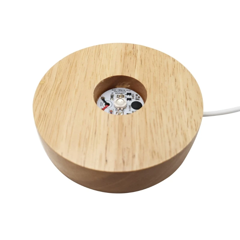 

Handmade Wood LED Light Colorful Crystals Glass Resin Art Ornaments Dispaly Base Night Light Projector Led Lamp for Living Room