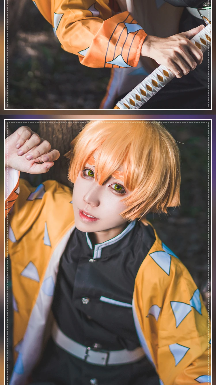 Японское аниме «убийца демонов», Kimetsu no Yaiba, костюмы для косплея, Agatsuma Zenitsu, полный комплект одежды, костюм на Хэллоуин