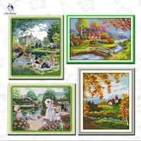 joy sunday scenery pattern cross stitch kit 11ct printed fabric14ct counted canvas diy embroidery handmade needlework gifts sets