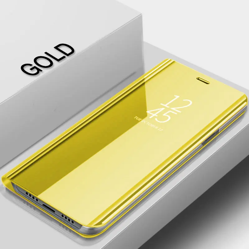Умный зеркальный чехол для телефона с откидной крышкой для Samsung Galaxy S8 S9 плюс A10 A20 A30 A40 A50 A70 M10 M20 M30 чехол - Цвет: Gold