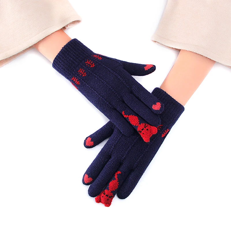 1 пара женские зимние вязаные перчатки с принтом котят | Аксессуары для одежды