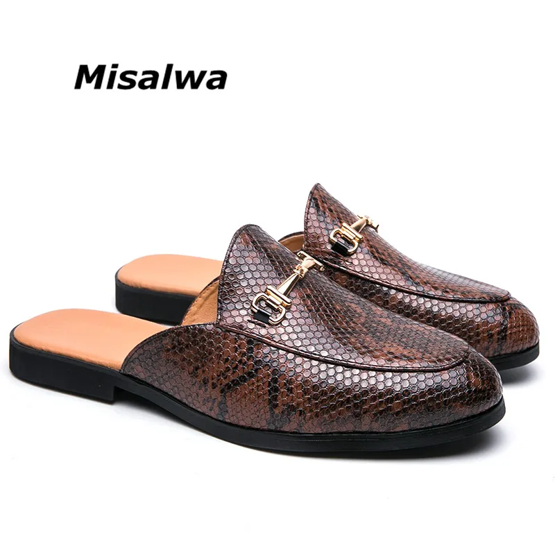 

Misalwa Snake Skin Pattern Men Half Dress Shoes Indoor PU Leather Slippers Plus Size 37-45 Casual Loafers Moccasins