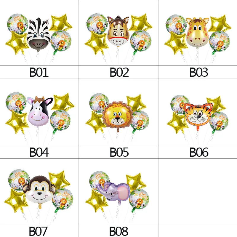 5 шт./компл. воздушный шар из фольги в виде животного Слон Обезьяна Жираф кекс