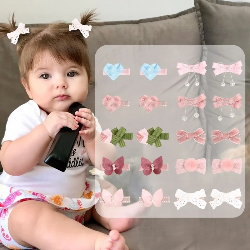 1pair Kids Baby Girl's Hair Clips Cute Bows Heart Children Barrette Toddler Hairgrips Mini Duckbill Clip Baby Hair Accessories