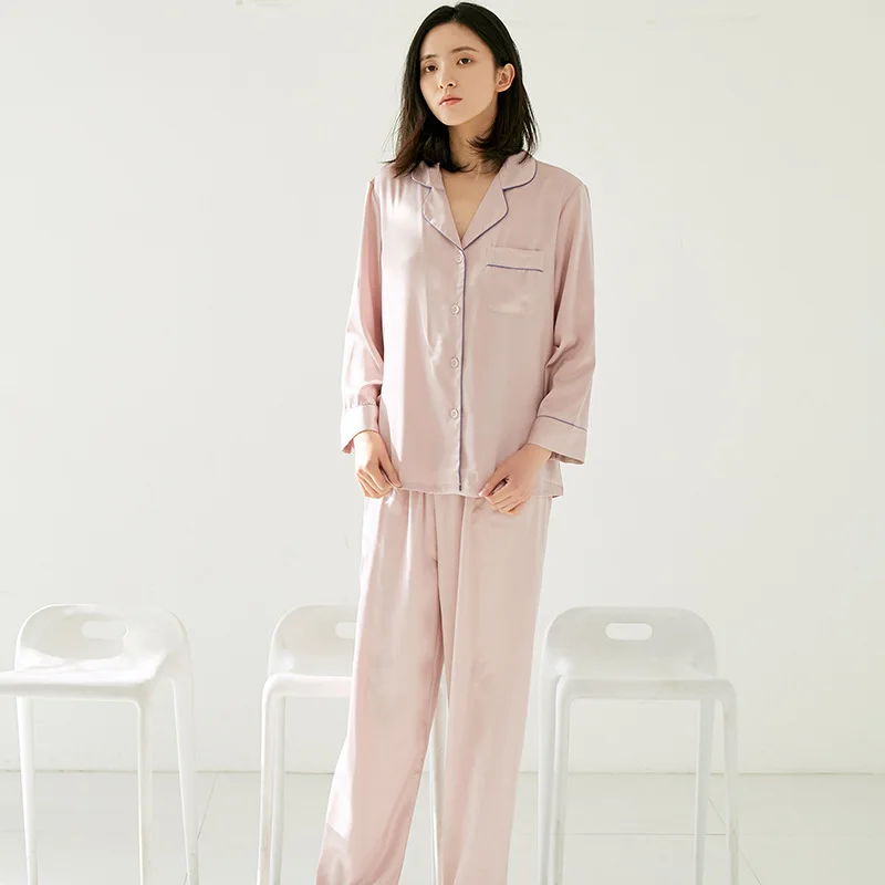 

Casual Pajamas Suit Women Sleep Set Spring Autumn Satin Sleepwear Nightwear Pyjama Pour Femme Long Homewear Intimate Lingerie