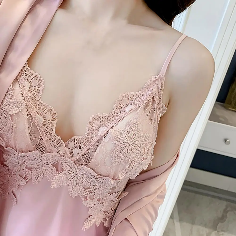 

Plus Size Women Nightdress V Neck Lace Design Women Sexy Condole Belt Nightgown for Party Hot Sale