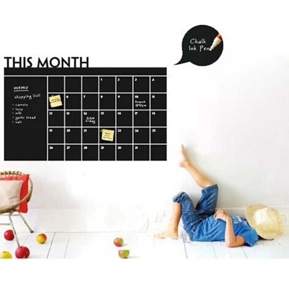 Pizarra mensual de tiza, pegatina de pared extraíble, Diy, calendario de Plan de mes, pegatinas de notas, 1 ud.