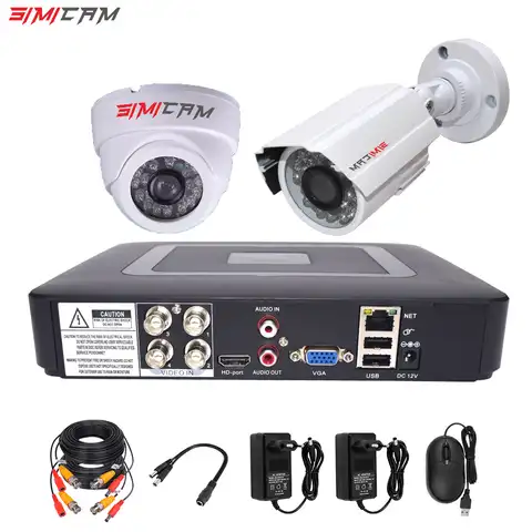4CH DVR CCTV Система видеонаблюдения AHD Комплект камер 1200TVL 2Pcs Купольная пуля Инфракрасный 1080P 2MP 5in1 DVR Набор для видеонаблюдения