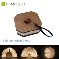 wooden retro organ lamp usb charging led night light 360 degree folding portable accordion table lamp for home office decor
