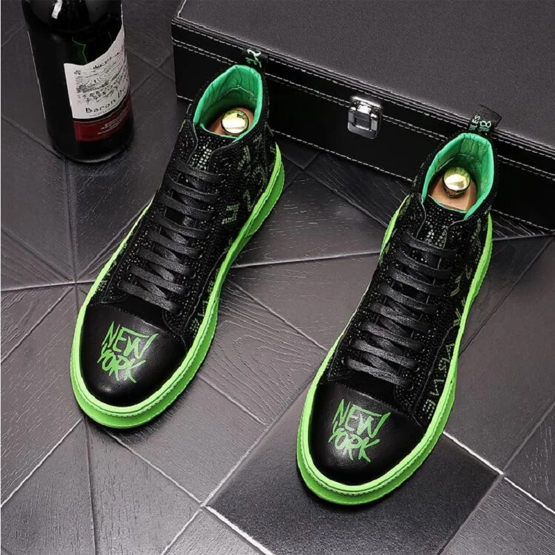 New Green Yellow Designer Men's high quality Studded Rivet Spike rhinestone Casual Shoes British Man Trending Leisure Male | Обувь