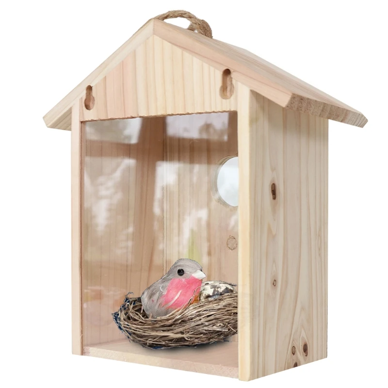 

Bird House Wooden Hanging Nest Window Birdhouse for Outdoor Birds Clear to Watch