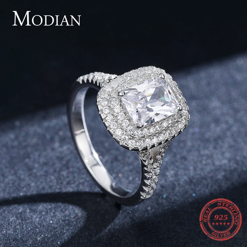 Modian роскошная женская Прямоугольник прозрачный CZ Кольцо Классический 925