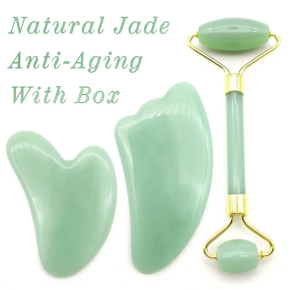 Facial Massage Roller Double Heads Jade Stone Gua Sha Tools face Lift Body Relaxation Slimming Beauty Health Skin Care set|Устройство