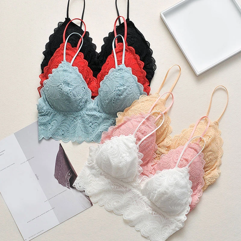 

New Female Deep V Bralette Women Push up Bra Seamless Sexy Lace Padded Underwear Brassiere Lingerie Girls Crop Tops