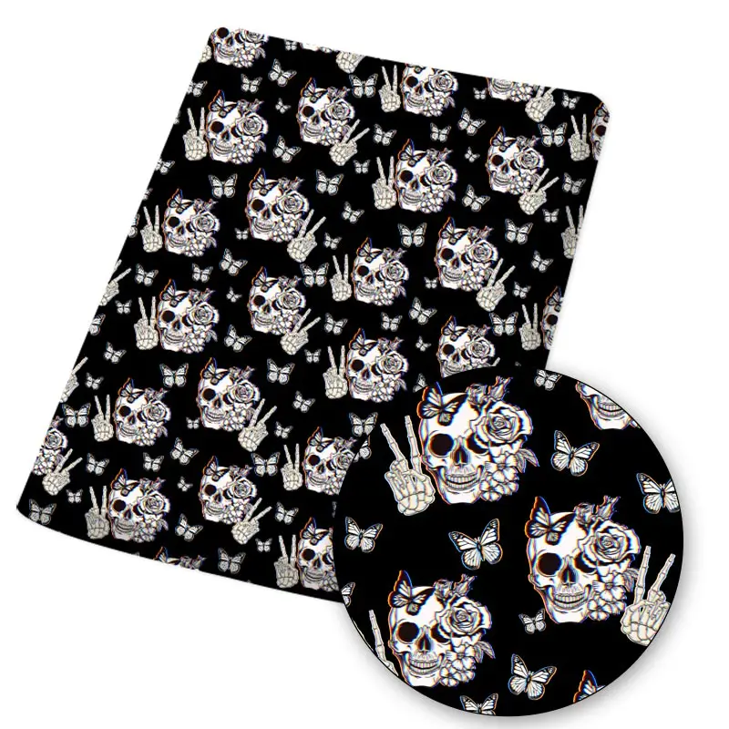 

Polyester Cotton Fabric By The Yard Butterfly Skull Printed Cloth Sheet Dress Mask Making DIY Crafts Supplies 45*145cm 1pc