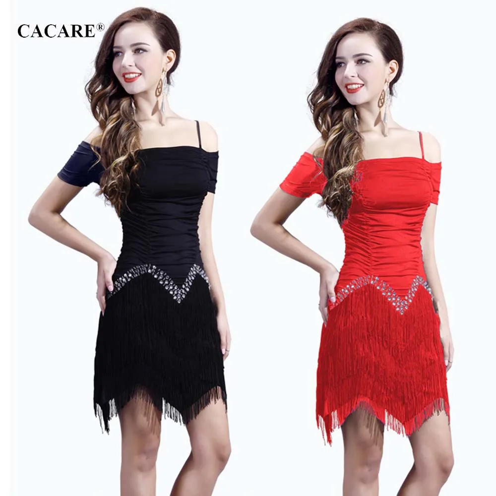 

CACARE Latin Dance Dress Women Latin Dance Competition Dresses Fringed Salsa 2 Choices D0363 Tassels Hem