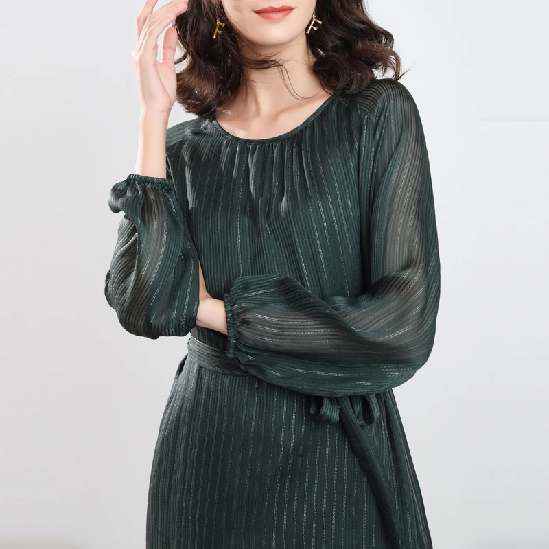 Женское шелковое платье SuyaDream офисное до колена с принтом звезд и круглым