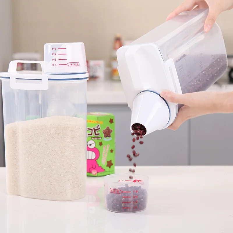 

Kitchen Storage Bucket With Measuring Cup, Plastic Sealed, Insect-proof And Moisture-proof Noodle Bucket, Rice Cylinder