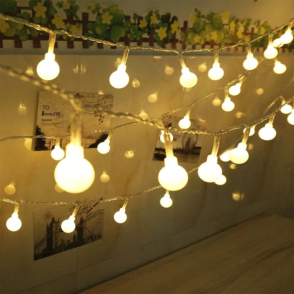 10 м 100 LED /20 м/200LED/30M300LED Рождественский шар гирлянды IP44 наружные праздничные
