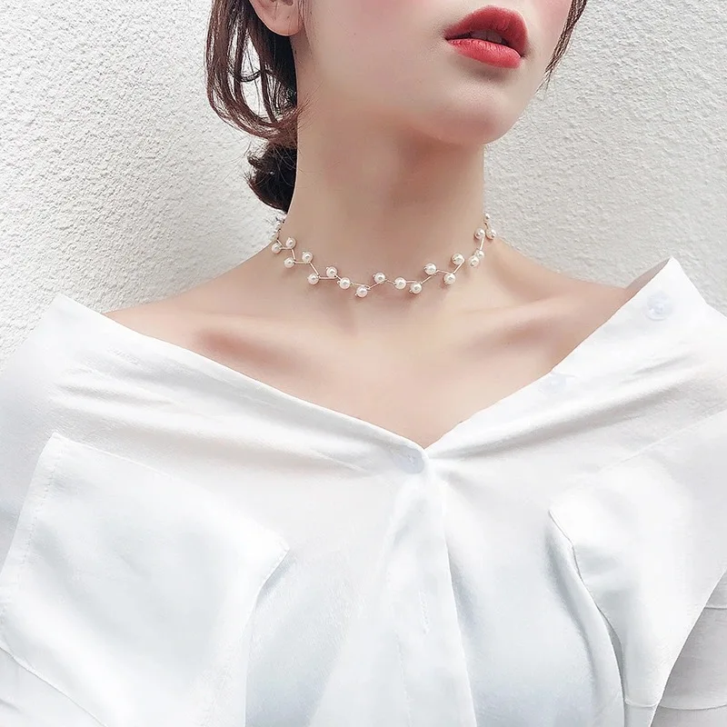 Женские пикантные жемчужное ожерелье Kpop милые вечерние путешествия