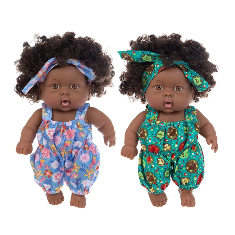

Black African Dolls Black Baby Dressed Mini Cute Curly Explosive Hairstyle Doll Silicone Vinyl Baby Black 8-inch Vinyl Baby Toy