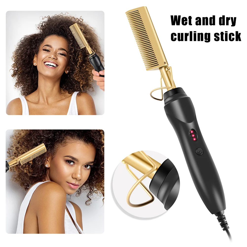 

Electric Hair Curler Comb Wet Dry Hair Curling Iron Straightener Brush Care Tool Stick EF