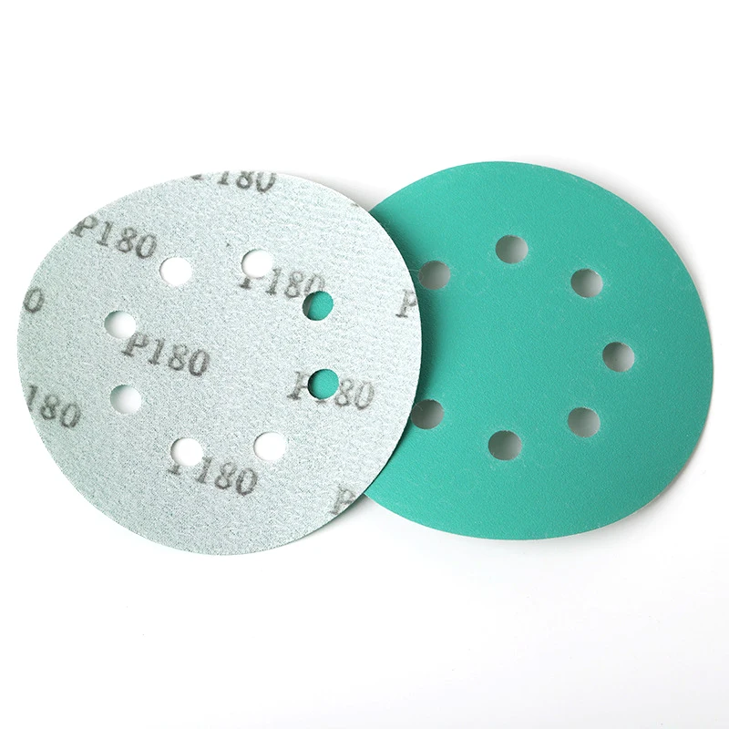 

10Pcs 6Inch 150MM 15 Holes Hook Loop Polyester Film Green Sandpaper Sanding Disc
