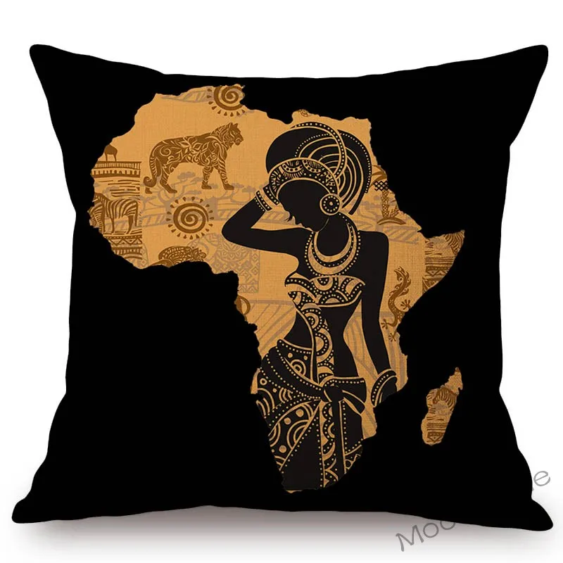 Black Africa Map Shape Background Design Sofa Cotton Linen Throw Pillow Cover Home Decoration Art African Style Cushion | Дом и сад