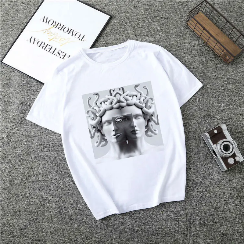 Женская летняя повседневная футболка с короткими рукавами принтом медузы Vogue