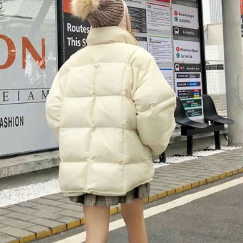 

Luck A Short Style Parkas Women Thicker Warm Solid Color Drawstring Adjustable Stand Collar Korean Style Womens Students Outwear
