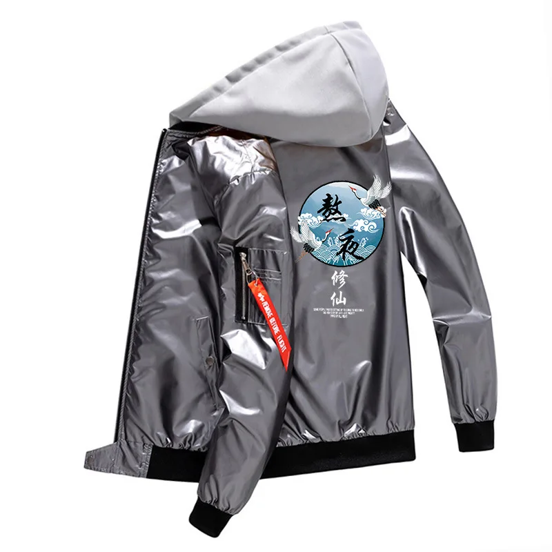 

Men Baseball Hooded Jacket Fashion Cartoon Print Korean Casual Men Streetwear Wild Loose Hip Hop Bomber Jacket Oversize 5XL 2021
