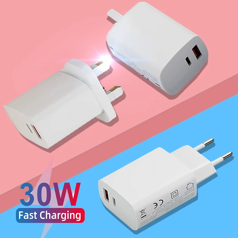 

30W Type C Quick Charge Mobile Phone Charger Portable Adapter EU US UK Wall Plug For iPhone 12 Pro Max Xiaomi 11 Huawei P40 P30
