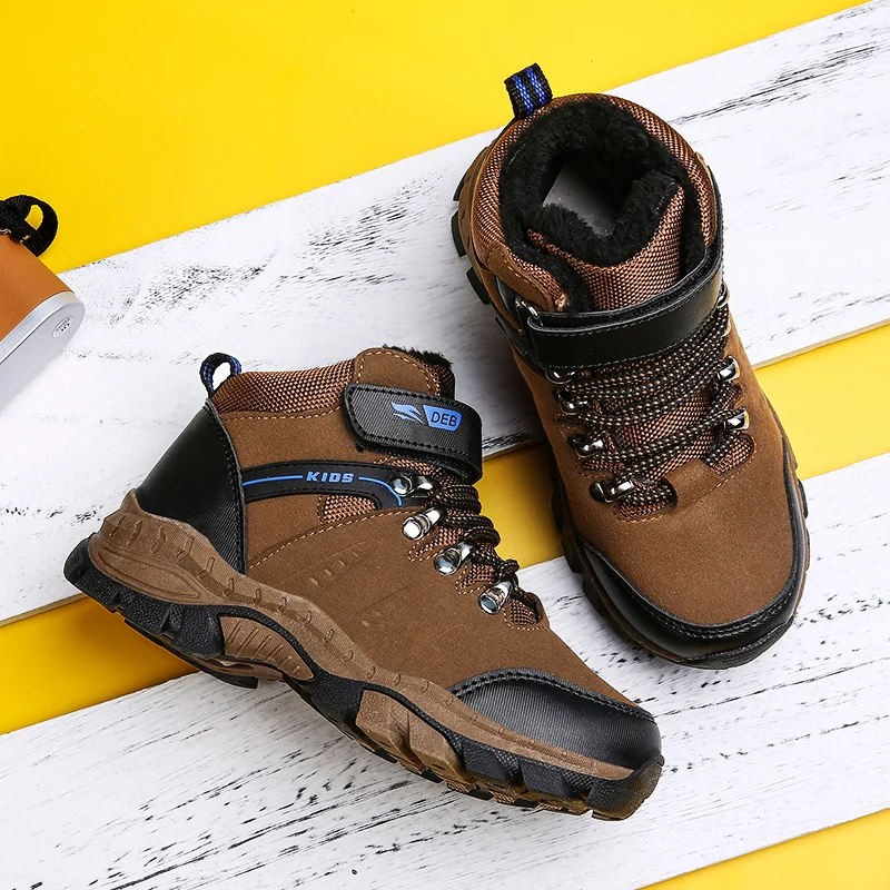 Kids Winter Shoes for Boys Brand Warm Boots Army Green Sport Training Shoes Anti-Slip Basket Boys Hiking Shoes High Top Sneakers