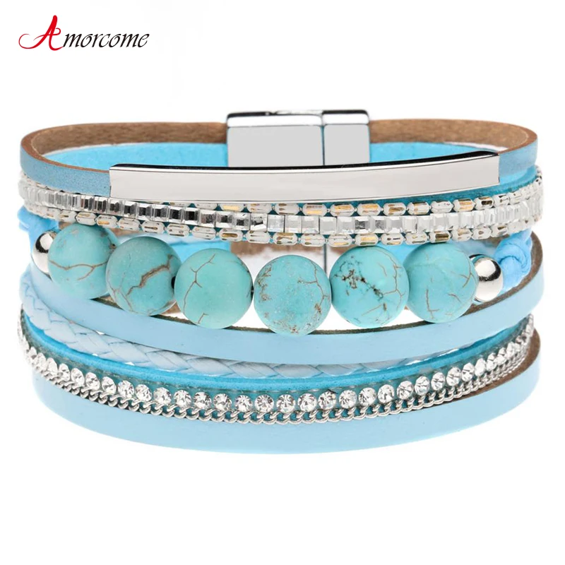 Браслет в богемном стиле с натуральным камнем и магнитной застежкой | Украшения