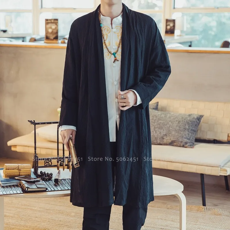 Asian Clothes Men Chinese Tang Suit Kung Fu Hanfu Robes Gown Japanese Kimono Haori Medieval Knight Viking Coats Cardigan Blouse |