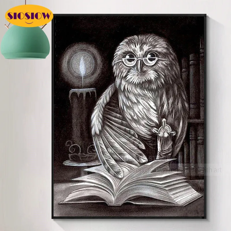 5d Алмазная мозаика вышивка сова 3d живопись черно белая крестиком совы квадратная
